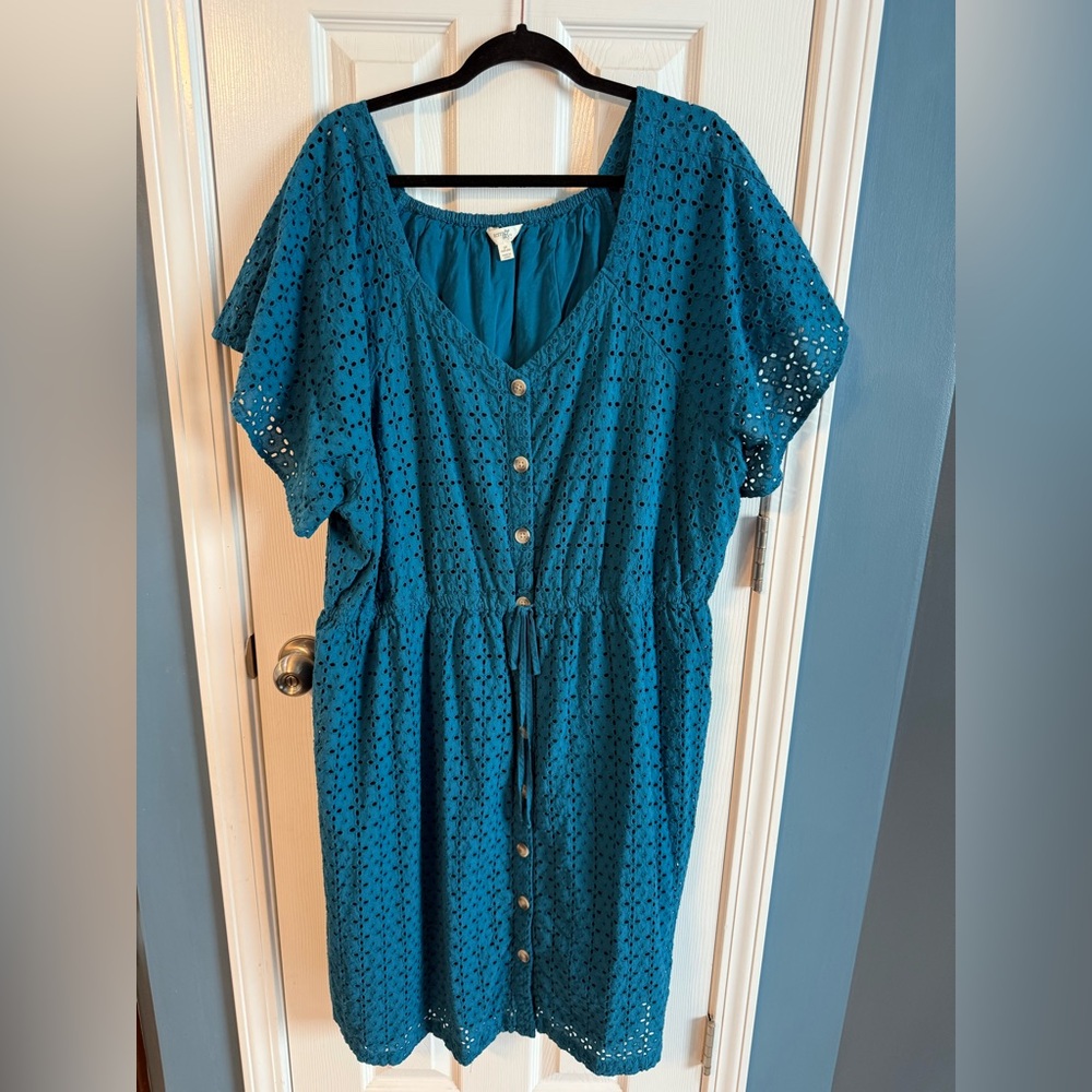 Terra & Sky Teal Elastic-Waist Dress